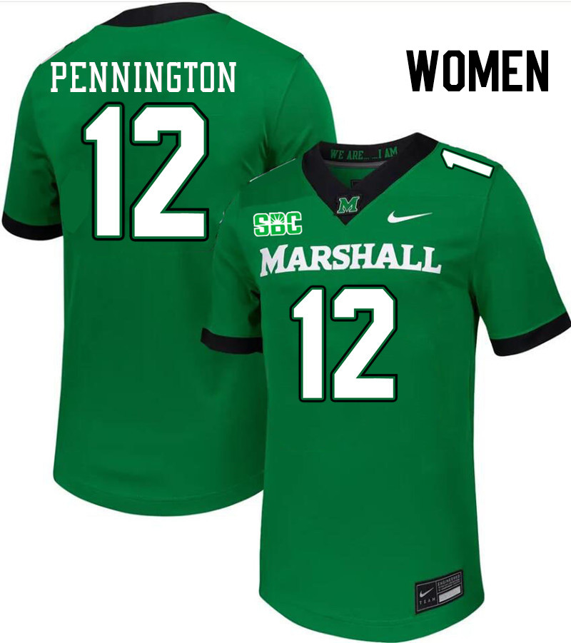 Women #12 Cole Pennington Marshall Thundering Herd SBC Conference College Football Jerseys Stitched-